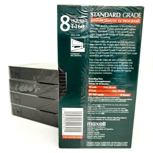 Maxell Standard Grade (8 Hours) Video Cassette T-160 Blank Tape NEW Lot of 5 - Picture 8 of 12